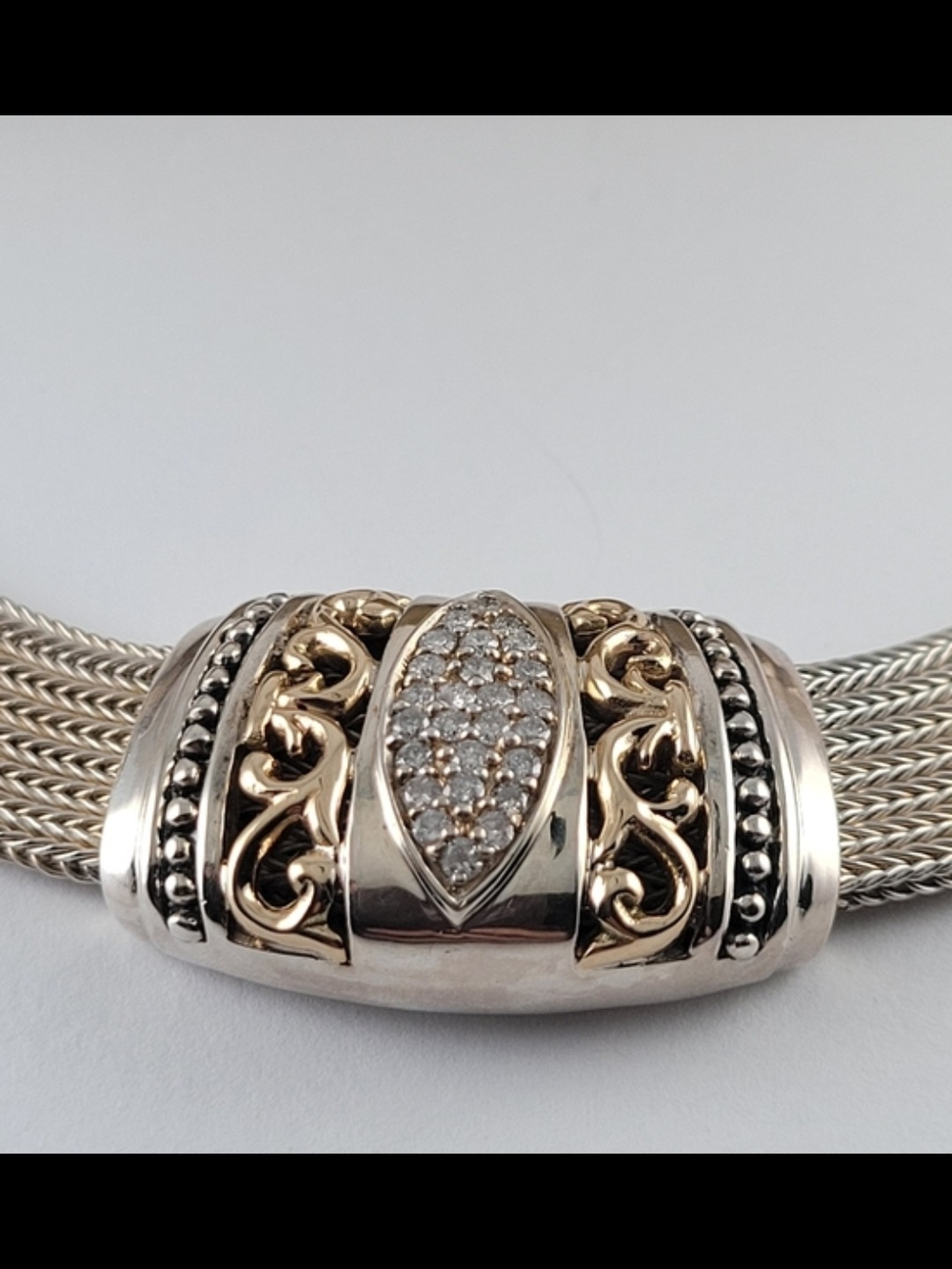 925 Multi-Strand Woven Choker Necklace with Ornate Diamond And 14k Centerpiece - Picture 10 of 11